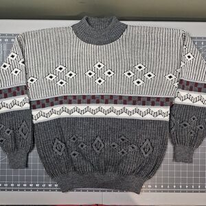 Vintage Hess Sweater Mens XL Mock Neck Italy Geometric Cosby Nordic Preppy Retro